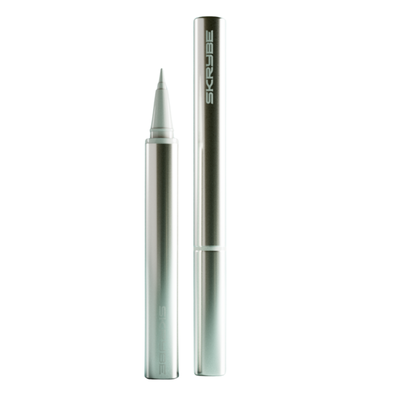 Metallic eyeliner pen with cap on a white background